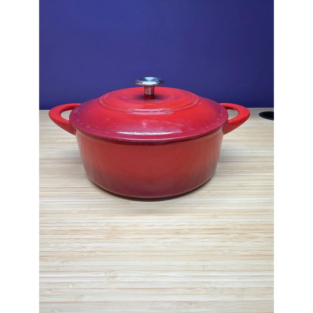Tramontina 6 Qt Red Enameled Cast Iron Dutch Oven with Lid Used
